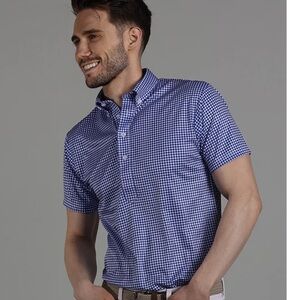 NWT Collars & Co. Oxford Button Down Collar Polo Blue Gingham Mens Size Small